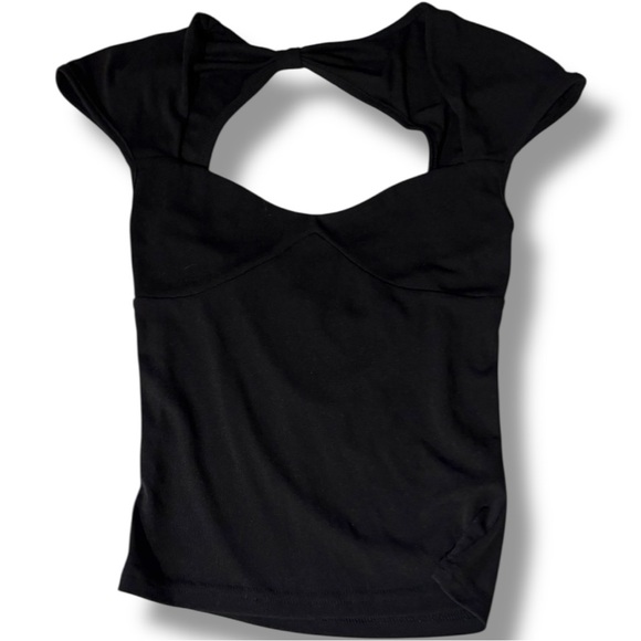 Tops - Unbranded Chic Black Cutout Back Slim Fitting Stretchy Short Sleeve Top